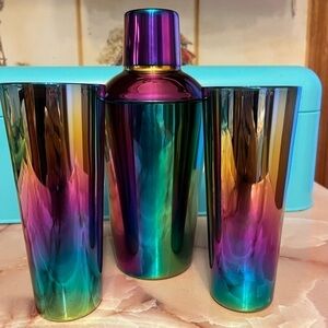 3 pc Stainless steel cocktail shaker and tumbler set